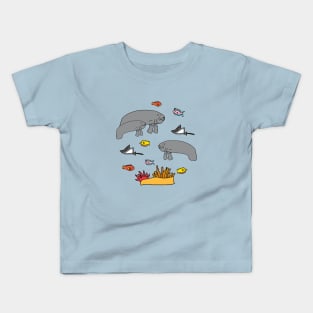 Manatee with colorful fish Kids T-Shirt